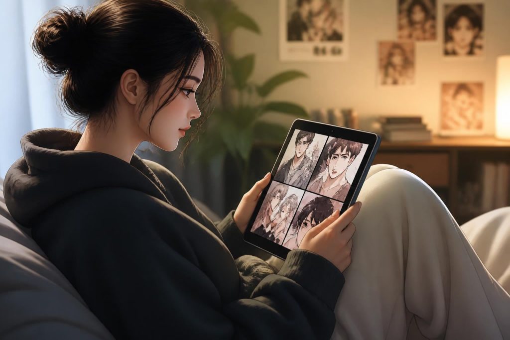 Ilustrasi koleksi manhwa doujin digital berbahasa Indonesia dengan berbagai genre